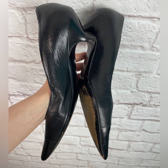 Salvatore Ferragamo Black Leather Logo Kitten Career Style Heels Size 10 - Picture 13 of 13